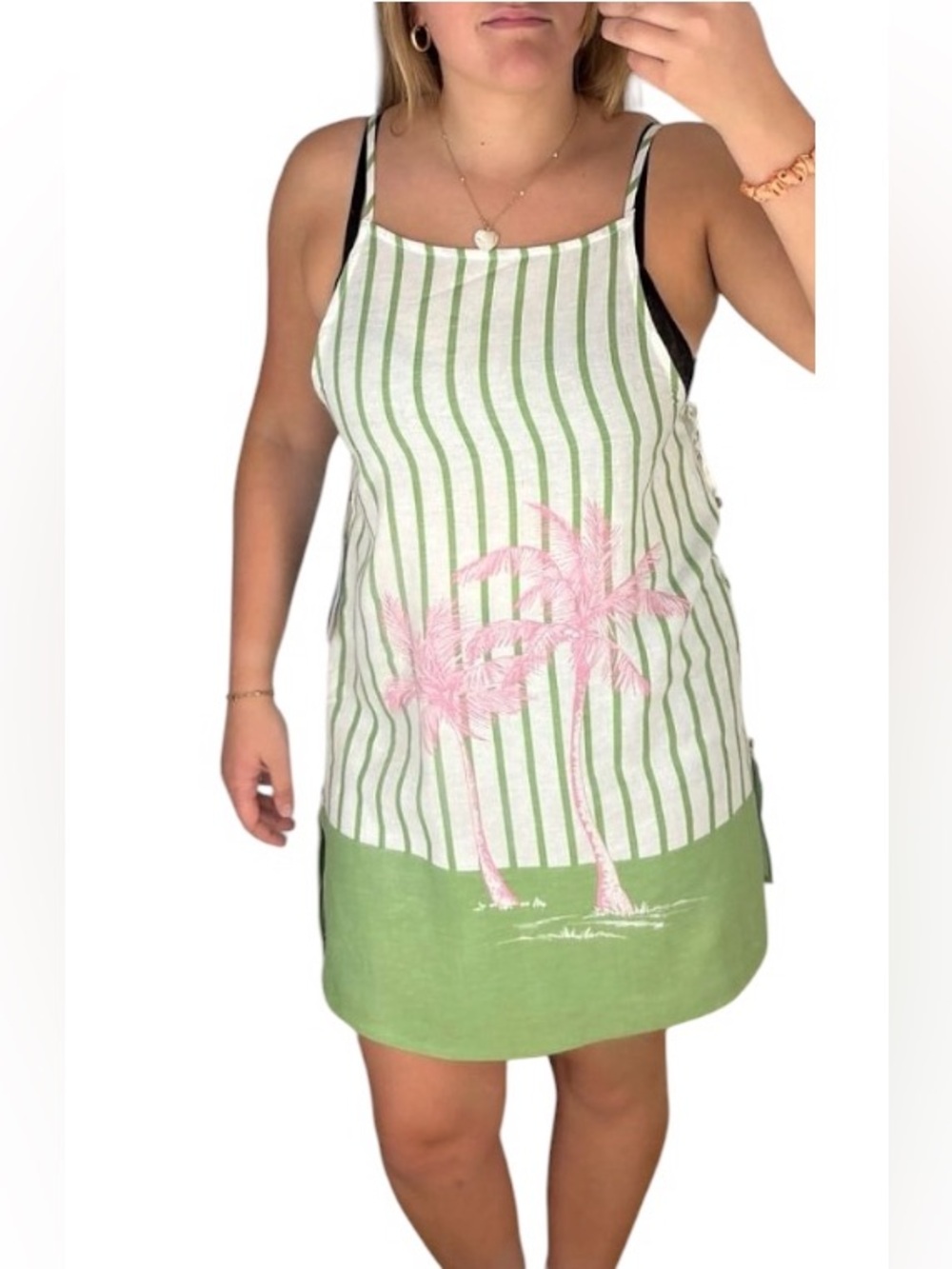 Striped Green Palm-Print Dress